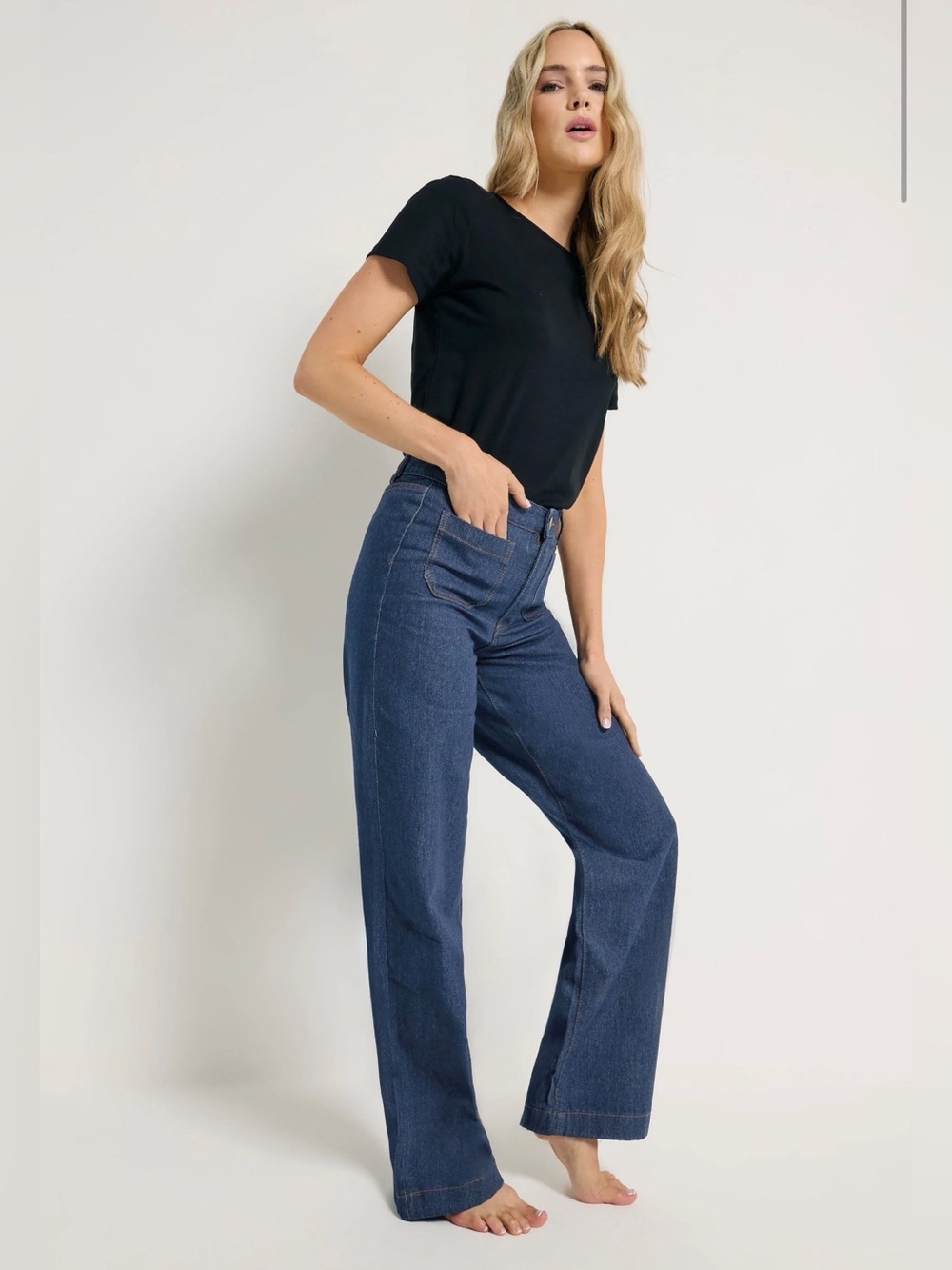 LTS Tall Indigo Blue Wide Leg Jeans Size 4, 34” Inseam - Picture 2 of 13
